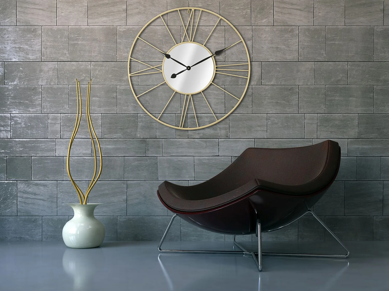 Horloge Murale Avec Miroir "Glam Stick" 80cm Or