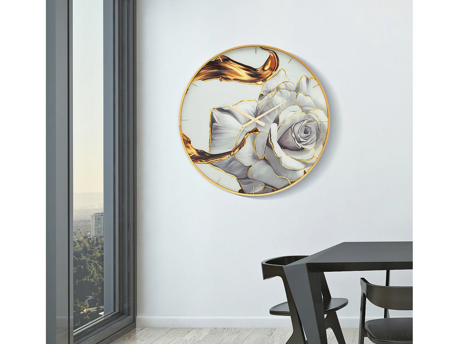 Horloge Murale en Verre "Rose" 80cm Multicolore
