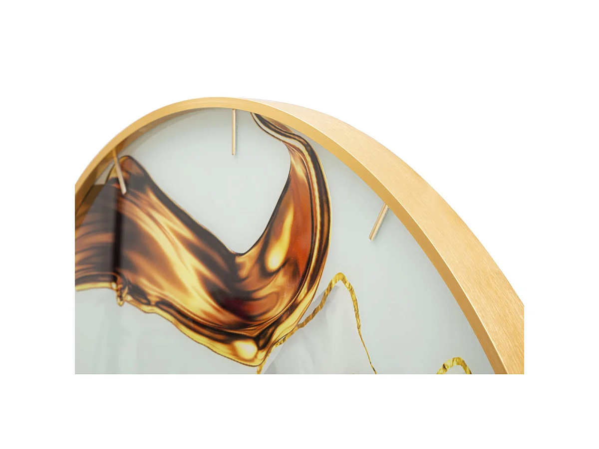 Wanduhr Glam Rose Ø 80 cm aus Glas, MDF und Metall mit Goldrahmen und floralem Zifferblatt – Rundes, dekoratives Design