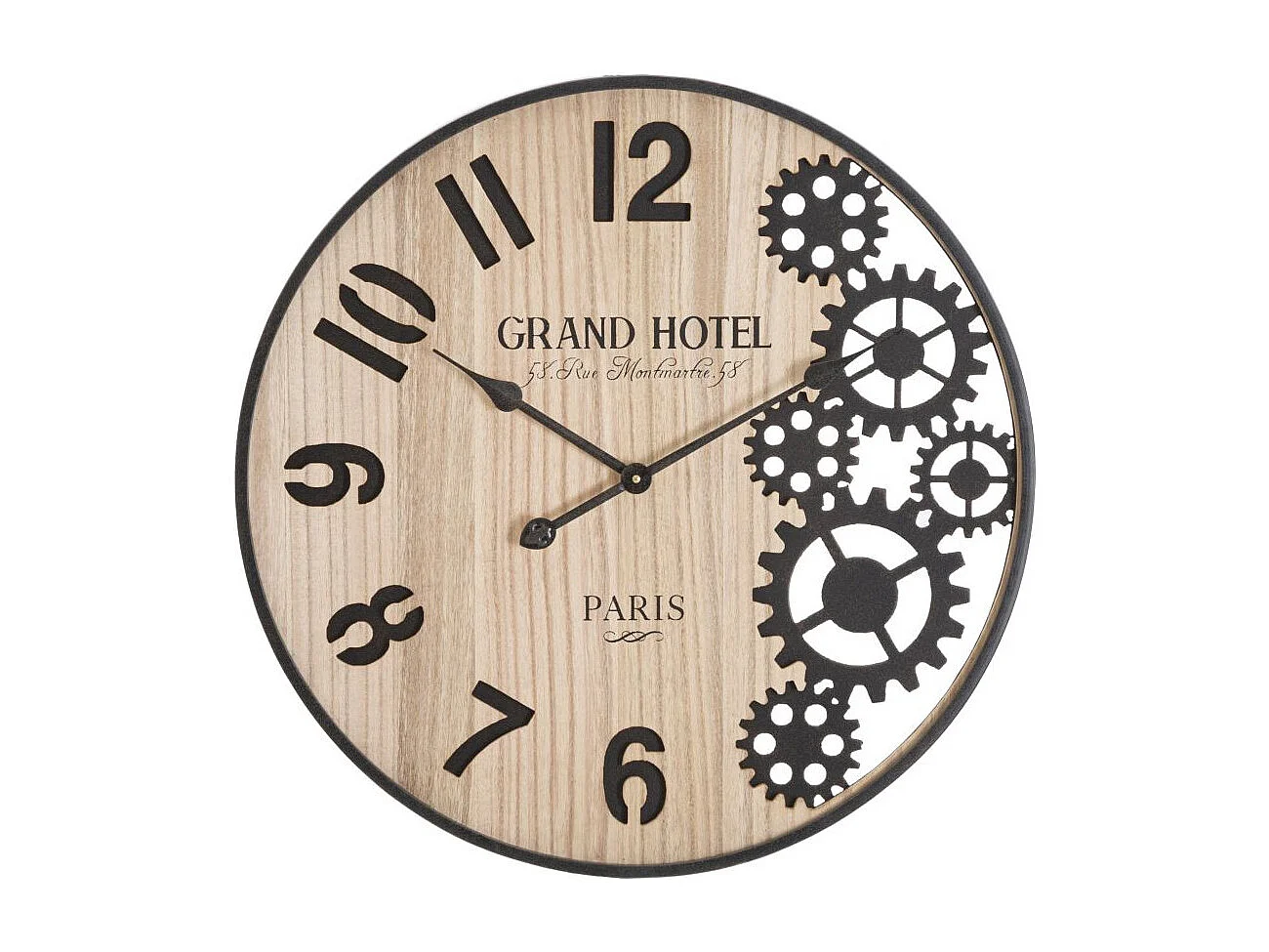 Horloge Murale Engrenage "Grand Hotel" 60cm Naturel & Noir