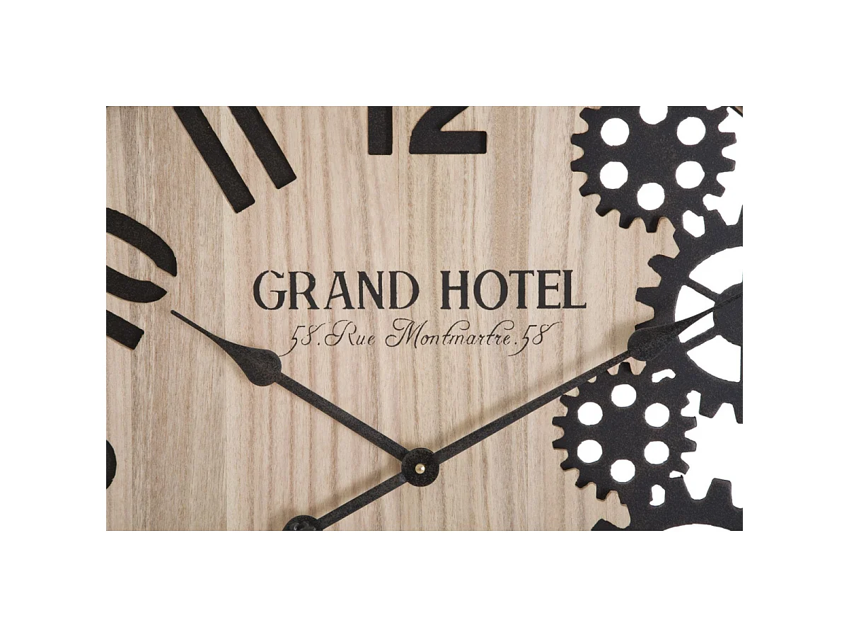 Horloge Murale Engrenage "Grand Hotel" 60cm Naturel & Noir