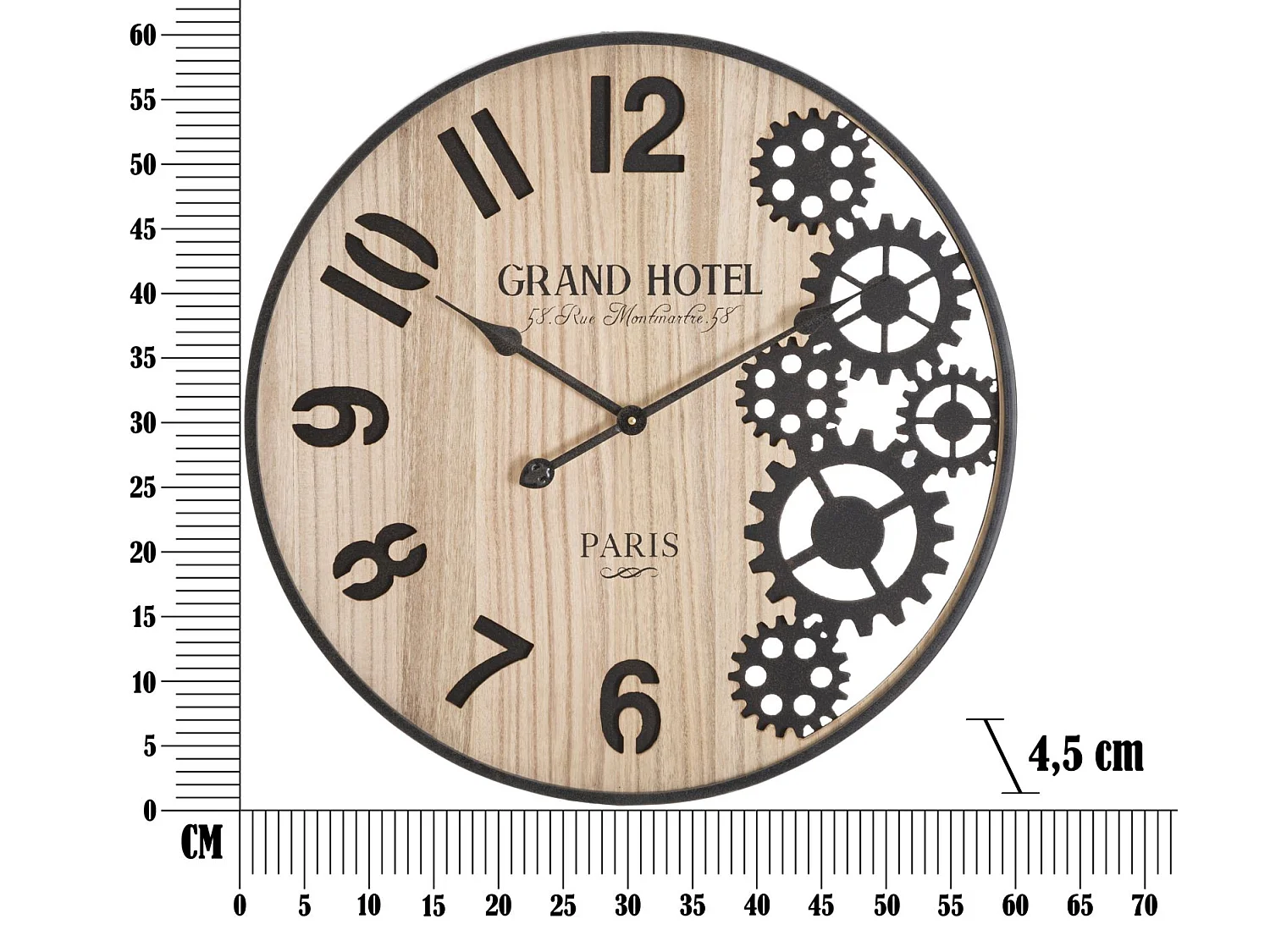 Horloge Murale Engrenage "Grand Hotel" 60cm Naturel & Noir