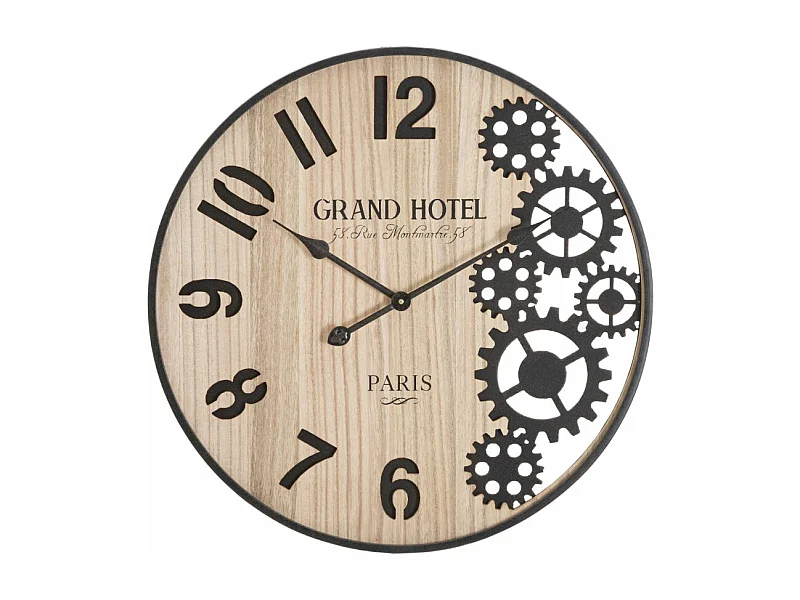 Horloge Murale Engrenage "Grand Hotel" 60cm Naturel & Noir