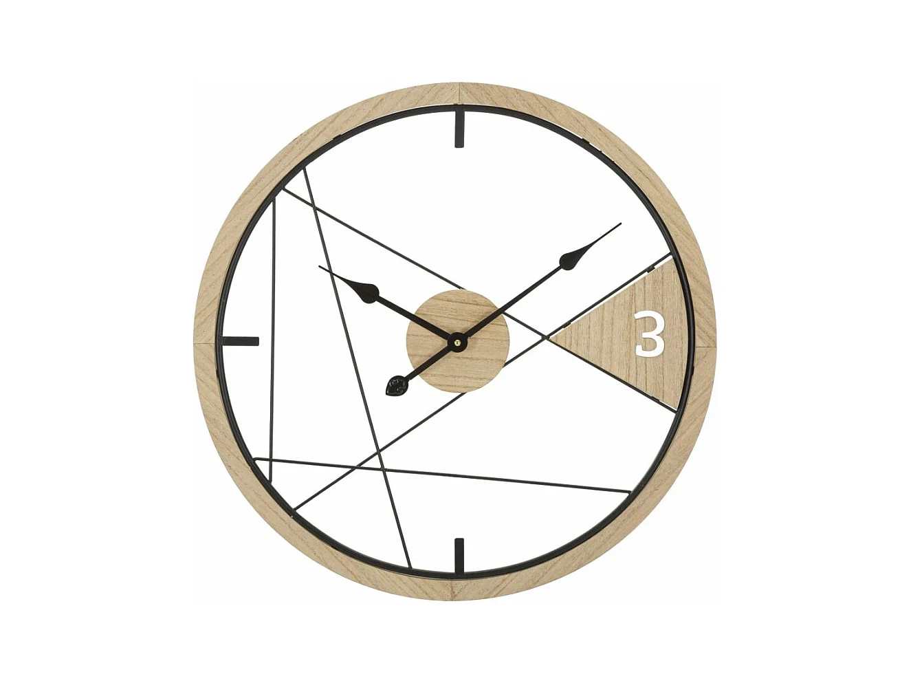 Horloge Murale geometric design - Métal et Bois, Design Géométrique Simple, Ø 60 x 2,5 cm