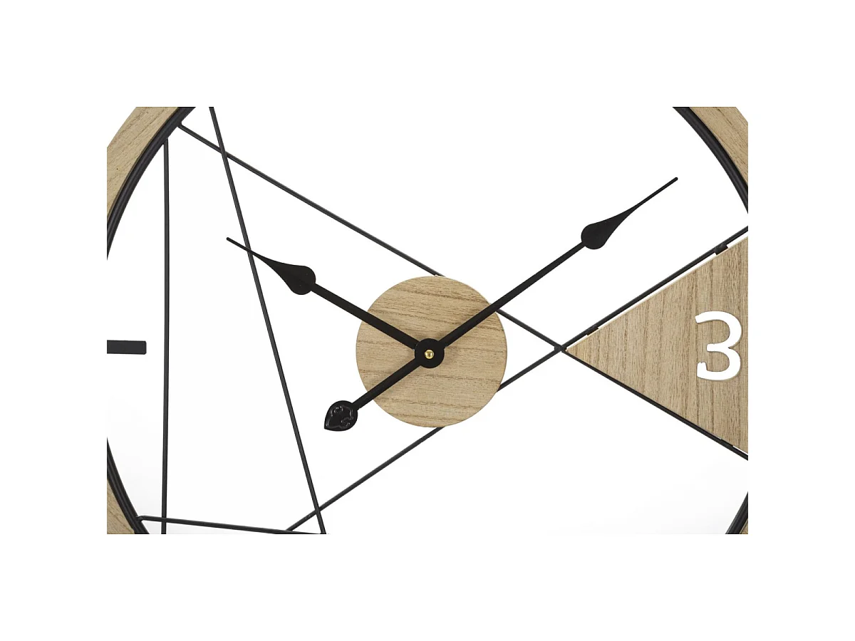 Ronde wandklok in bruin hout en metaal, Ø 60x2,5 cm