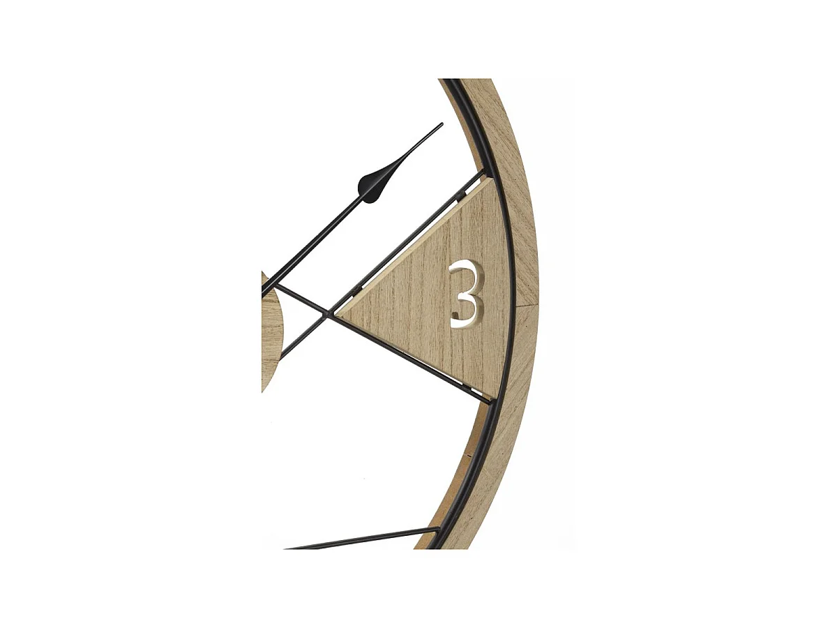 Ronde wandklok in bruin hout en metaal, Ø 60x2,5 cm