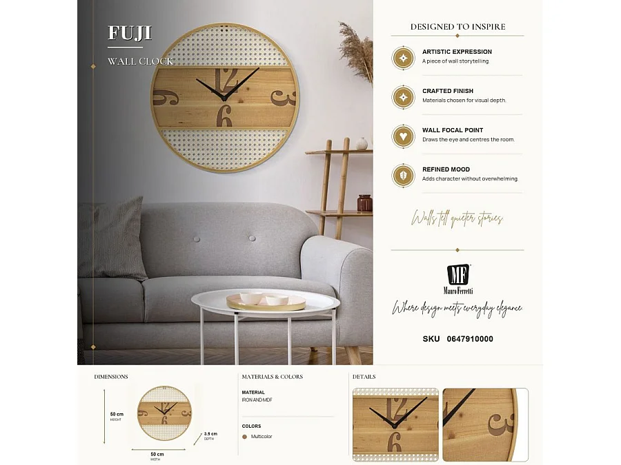 Horloge Murale Cannage "Fuji" 50cm Naturel