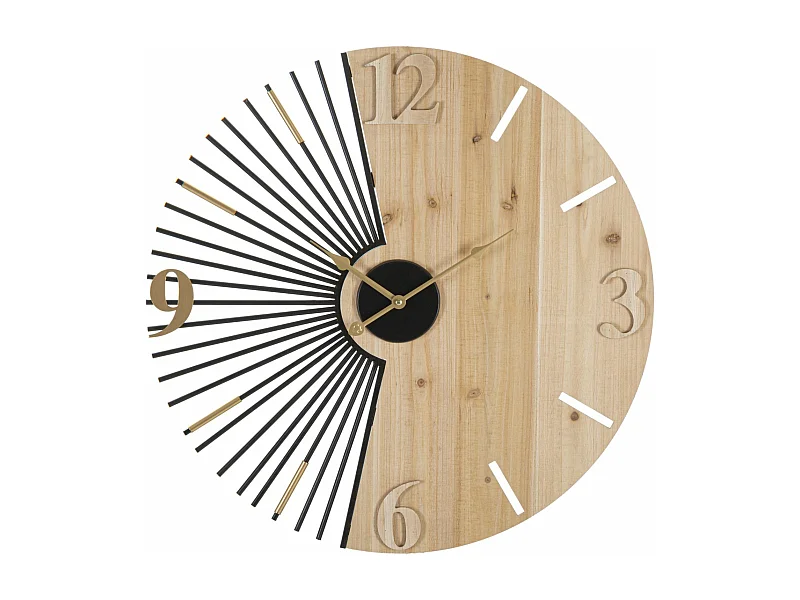 Horloge Murale Design "Wordy" 60cm Naturel & Noir