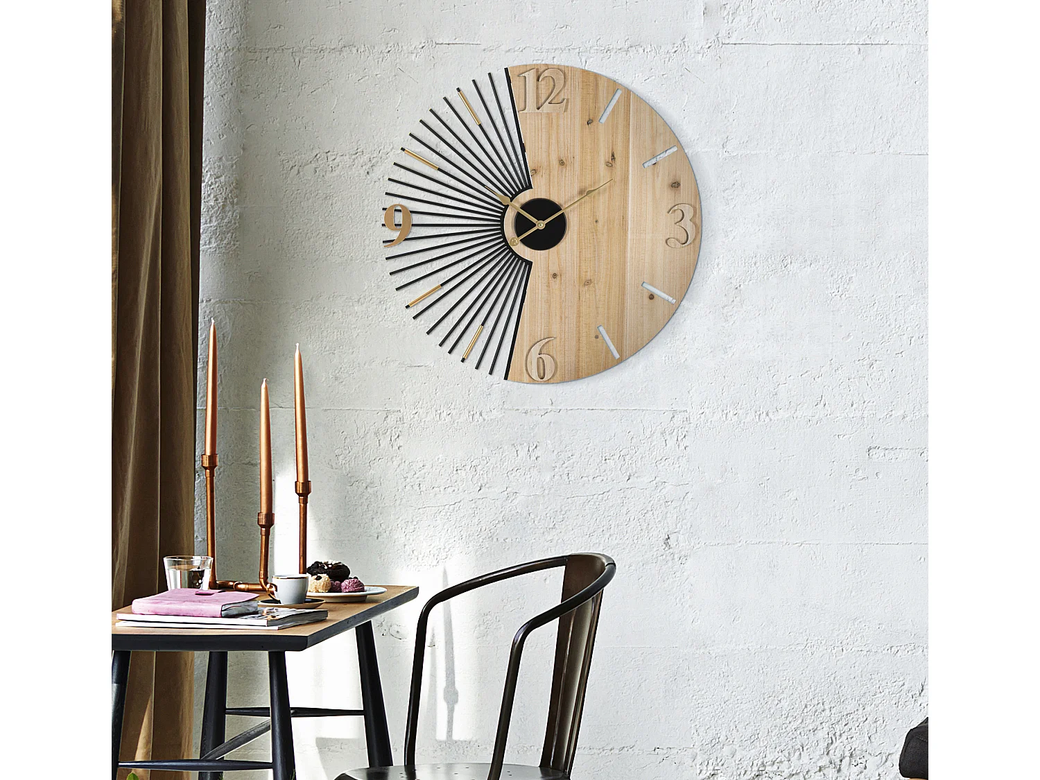 Orologio rotondo da parete in metallo e legno marrone Ø cm 60x3,5