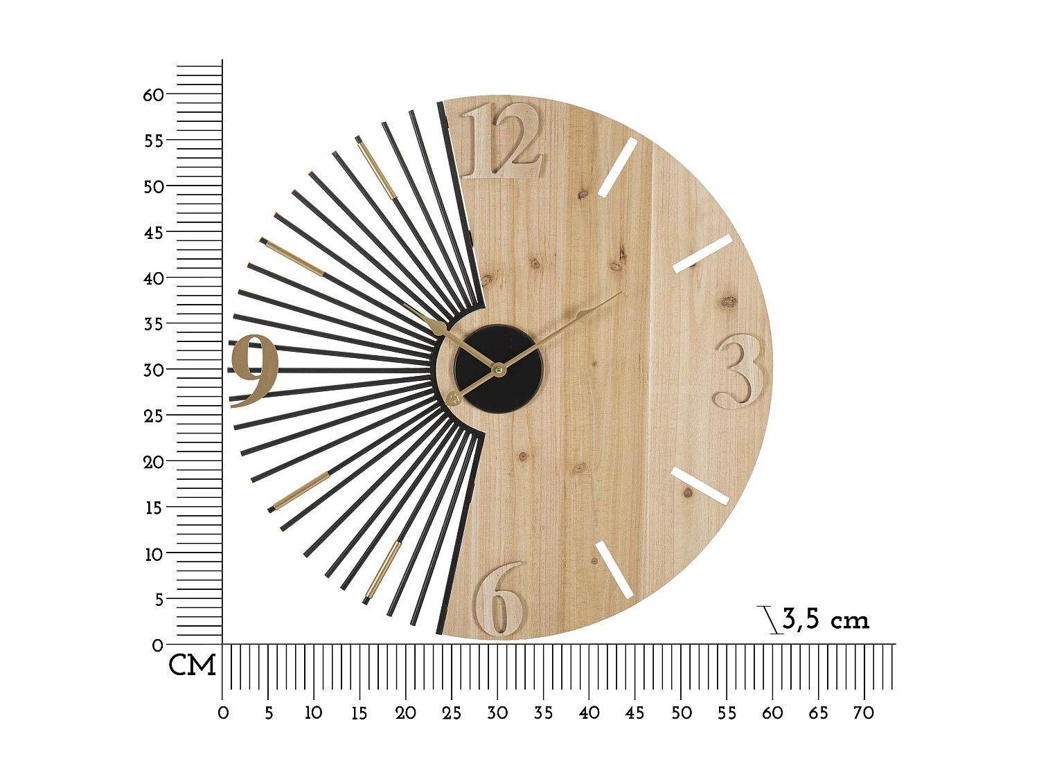 Orologio rotondo da parete in metallo e legno marrone Ø cm 60x3,5