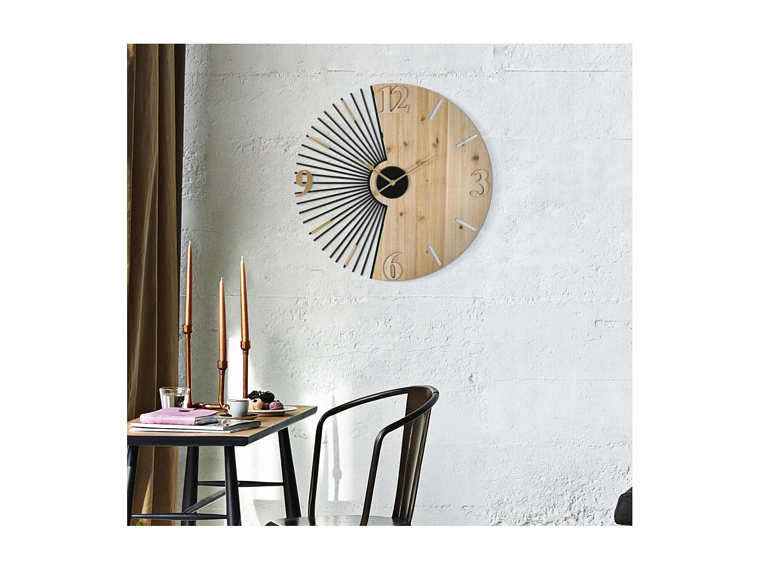 Horloge Murale Design "Wordy" 60cm Naturel & Noir
