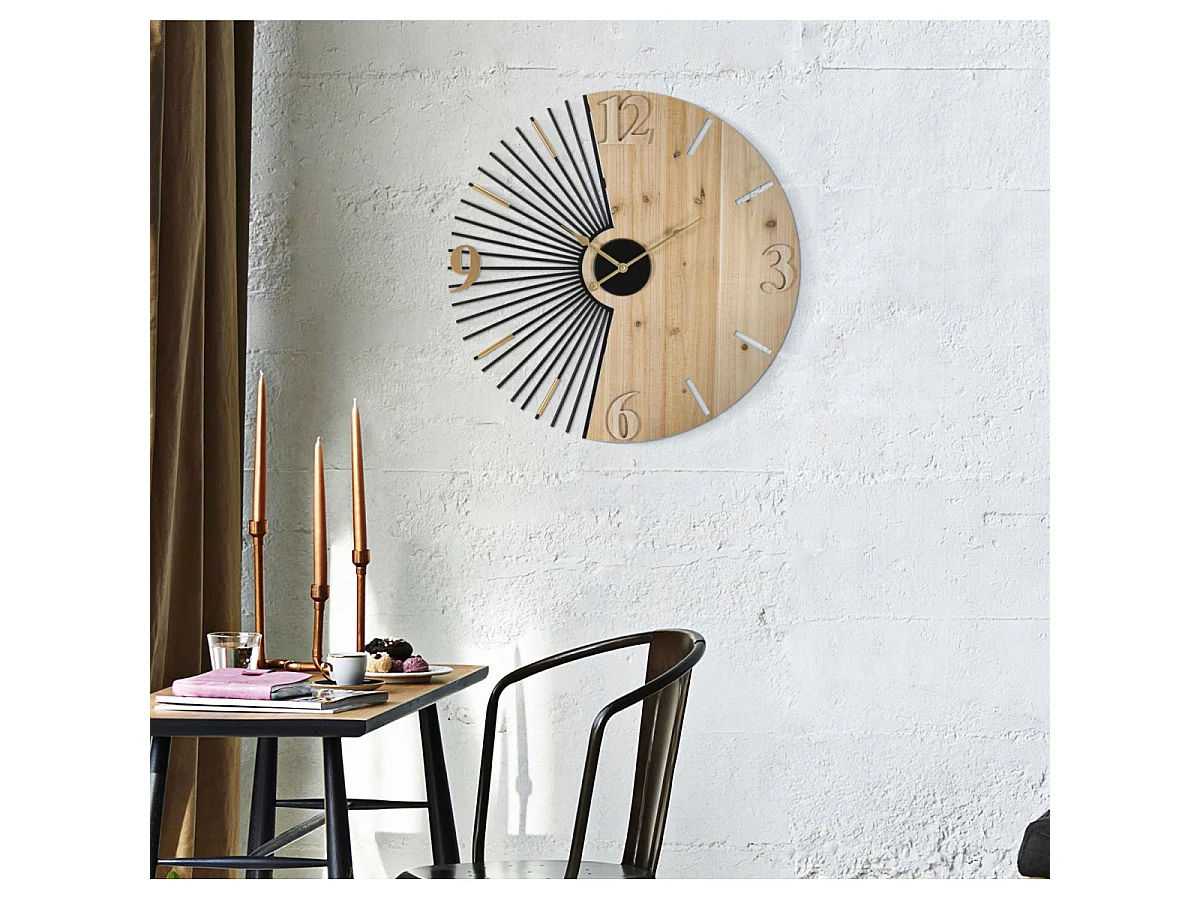 Horloge Murale Design "Wordy" 60cm Naturel & Noir