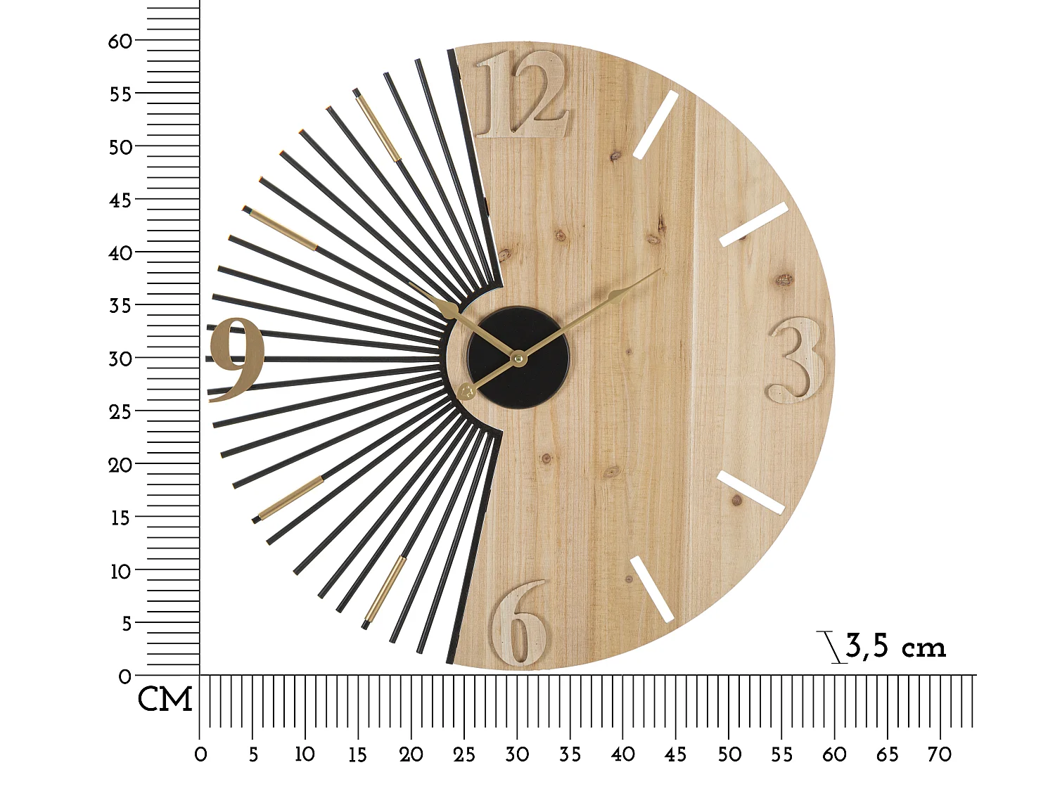 Horloge Murale Design "Wordy" 60cm Naturel & Noir