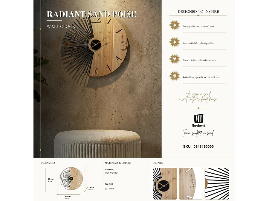 Horloge Murale Design "Wordy" 60cm Naturel & Noir