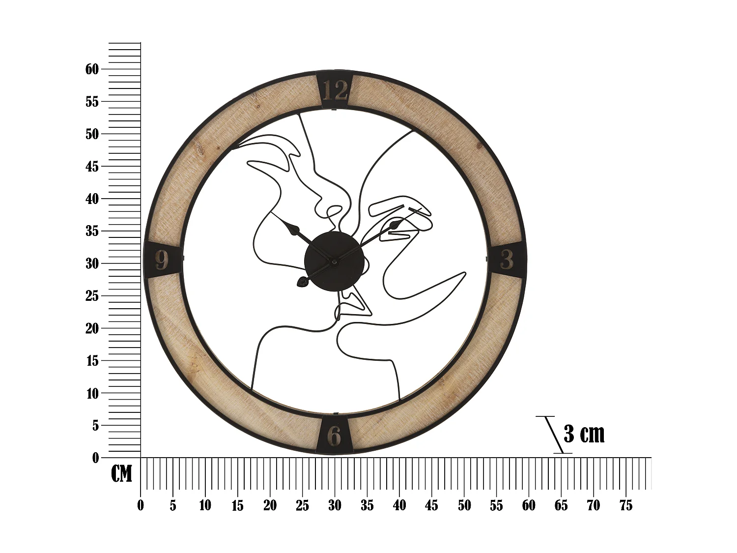 Orologio rotondo da parete in metallo e legno nero e marrone Ø cm 60x3