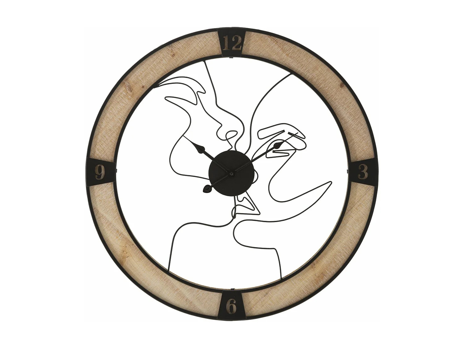 Horloge Murale en Métal "Couple" 60cm Naturel & Noir