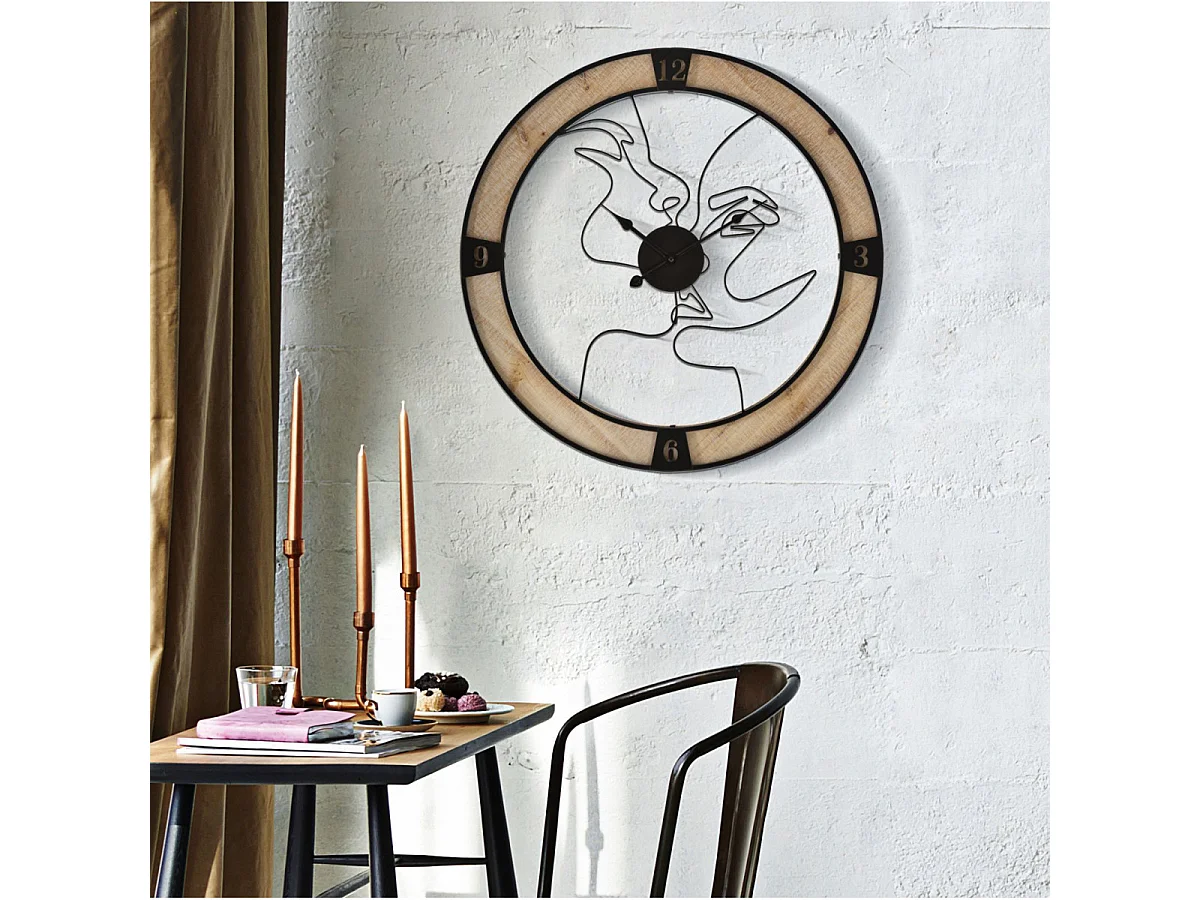Horloge Murale en Métal "Couple" 60cm Naturel & Noir
