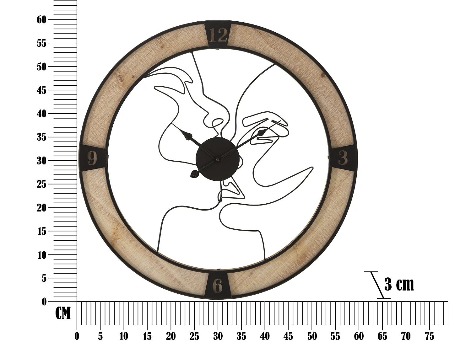Horloge Murale en Métal "Couple" 60cm Naturel & Noir