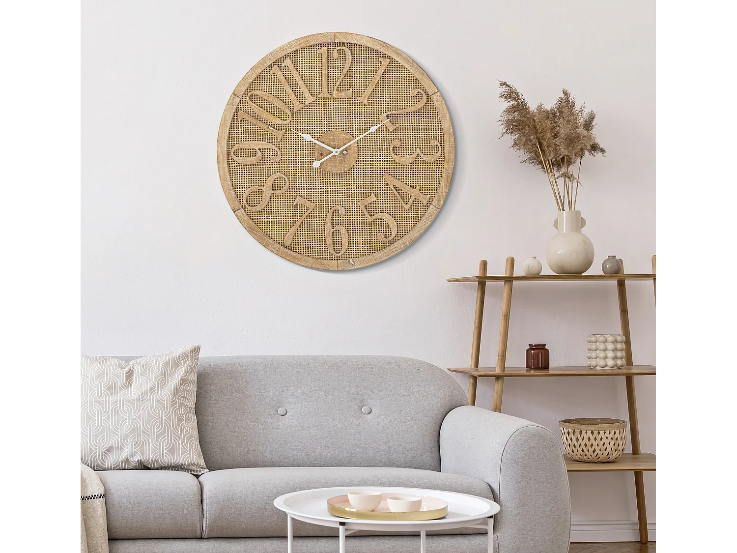 Orologio rotondo da parete in legno e rattan marrone Ø cm 60x4,5