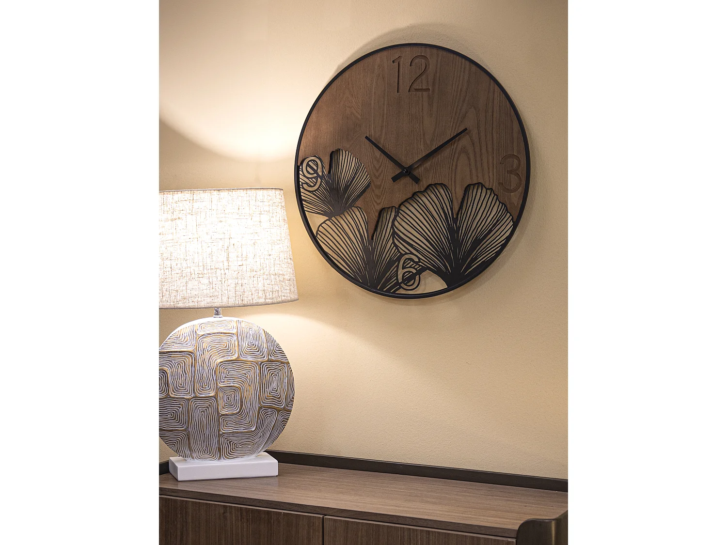 Orologio rotondo da parete in legno e metallo marrone Ø cm 60x2