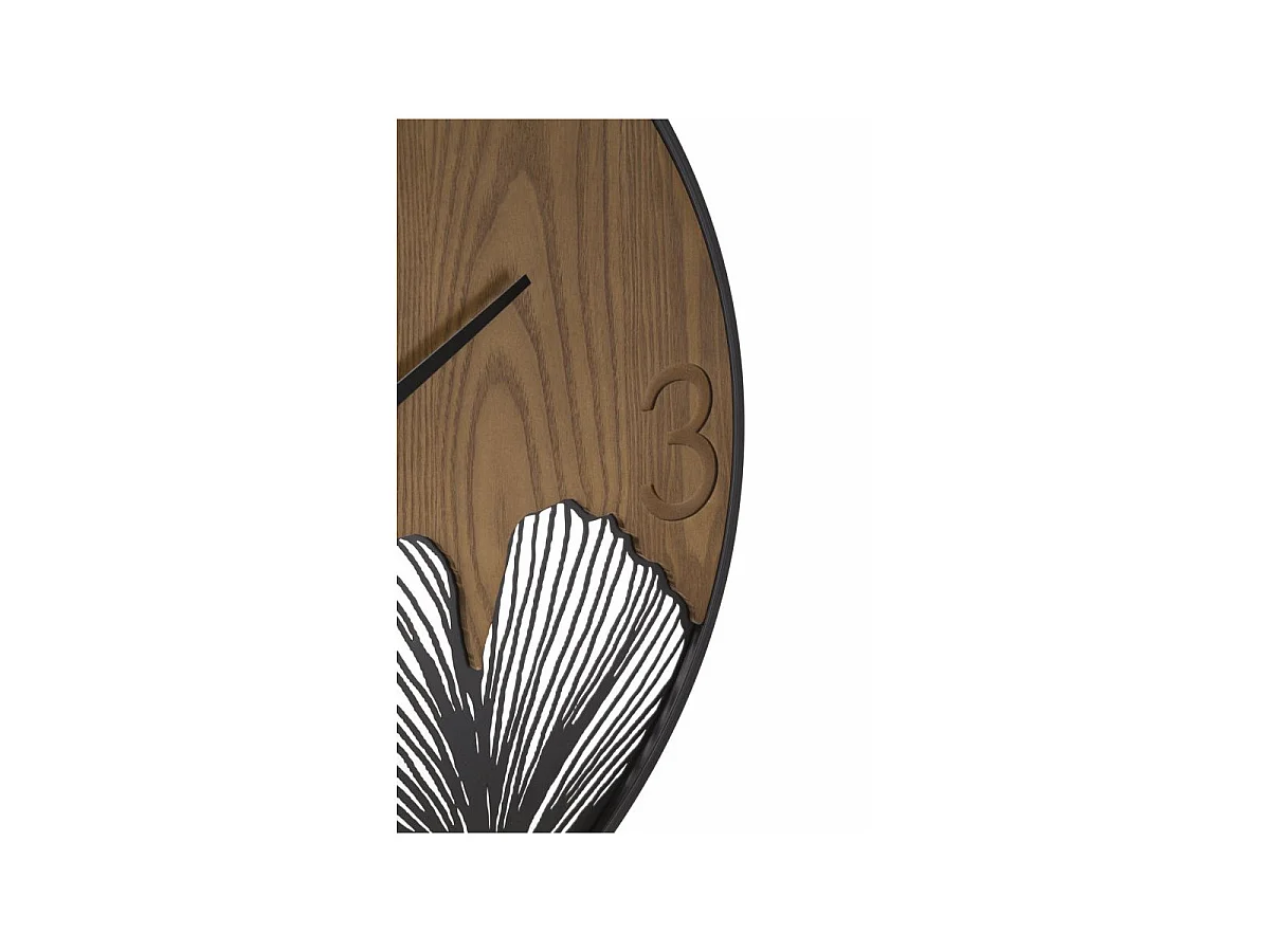 Zegar ścienny - czarny, brązowy, żelazo, motyw: liście, 60 x 2 x 60 cm - Clock Super Leaf
