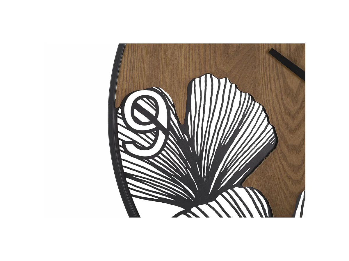 Zegar ścienny - czarny, brązowy, żelazo, motyw: liście, 60 x 2 x 60 cm - Clock Super Leaf