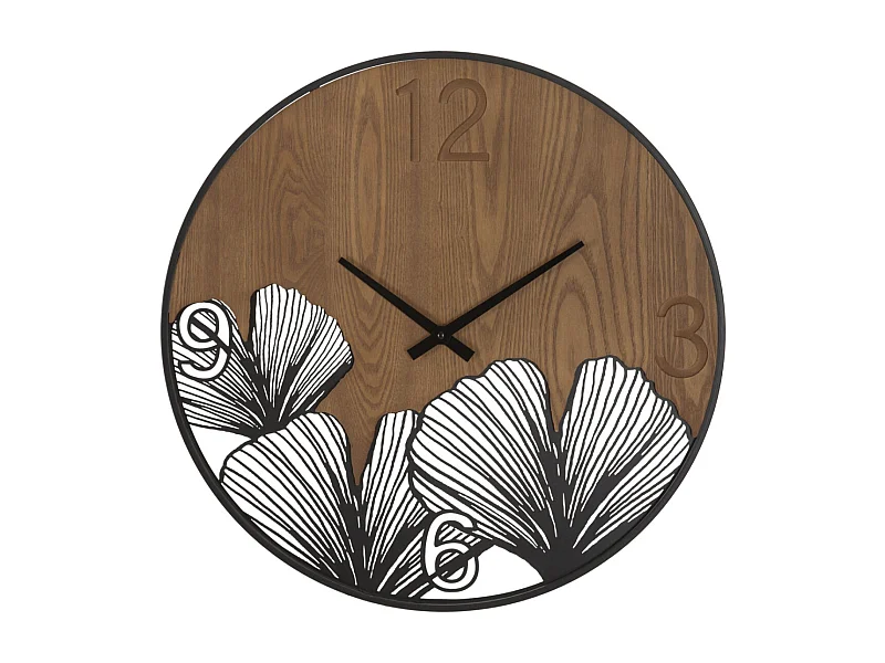 Horloge Murale Design "Super Leaf" 60cm Marron & Noir