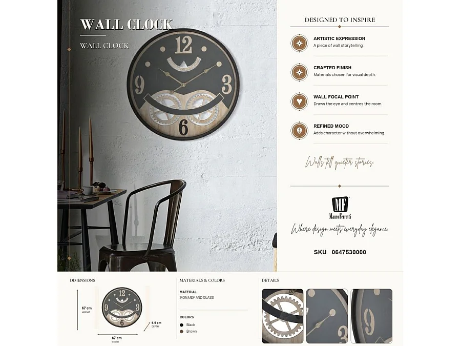 Wanduhr aus Metall schwarz Ø 67x6,5 cm