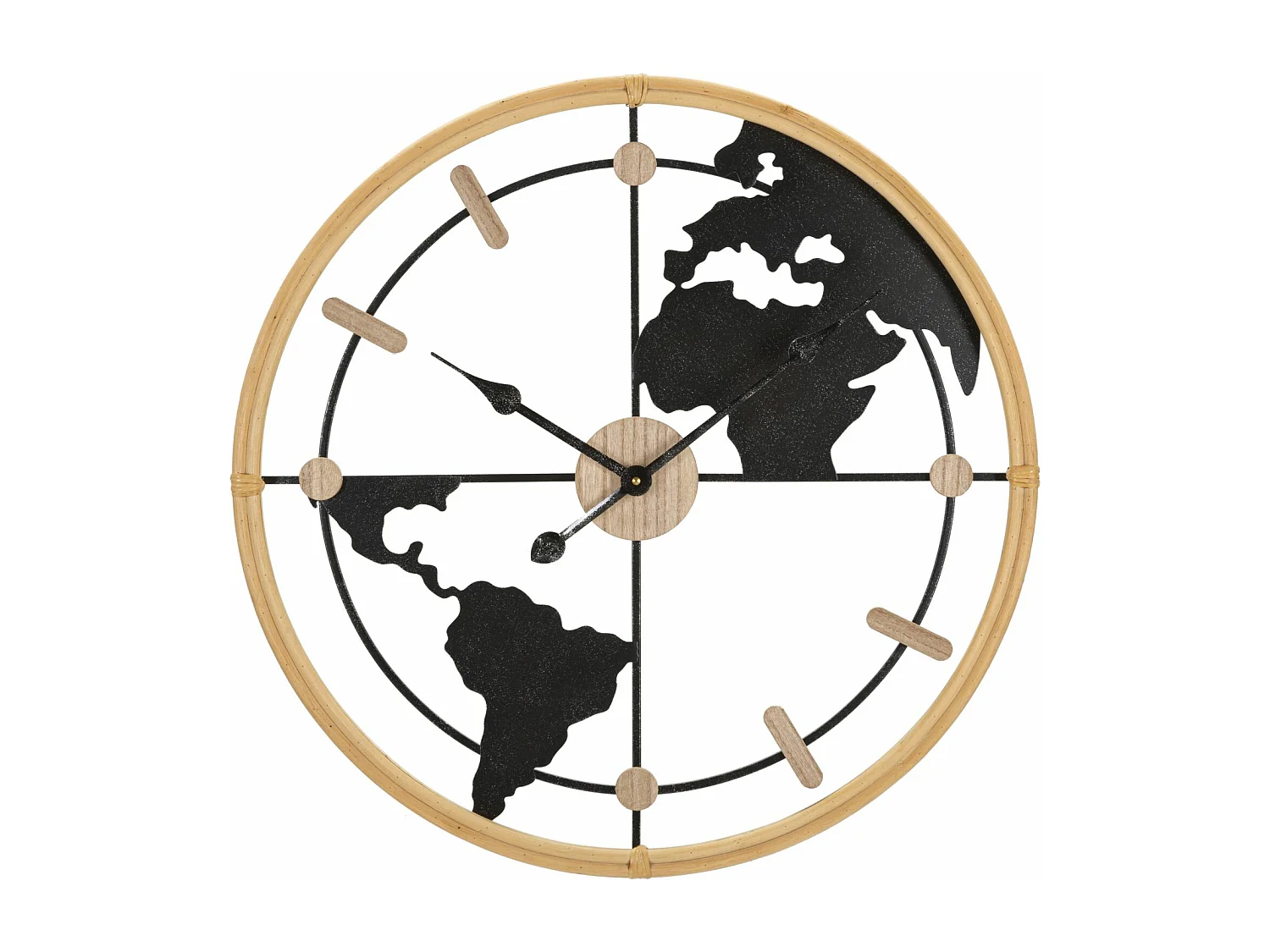 Orologio rotondo da parete in metallo e legno nero e marrone Ø cm 60x5