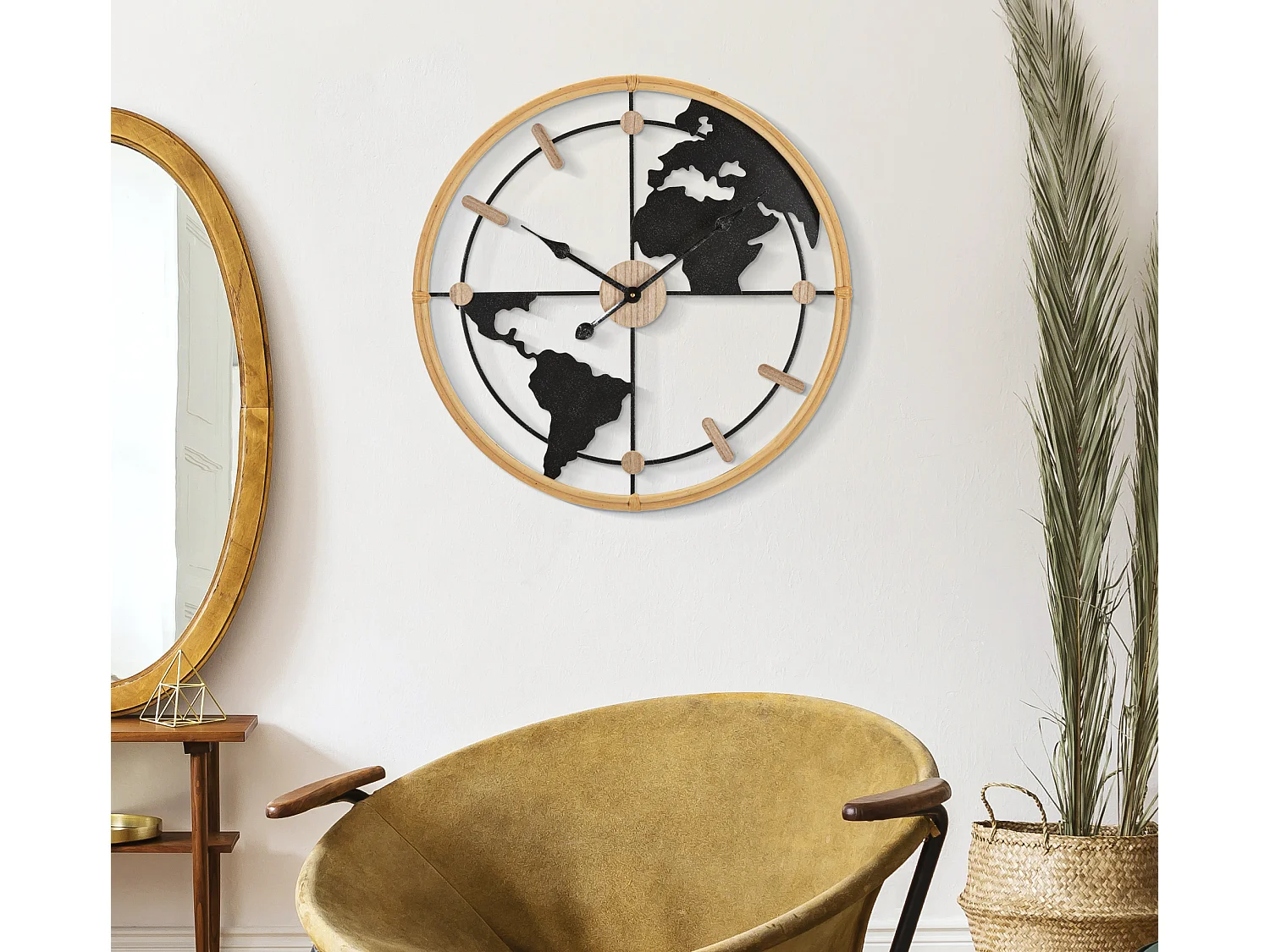 Orologio rotondo da parete in metallo e legno nero e marrone Ø cm 60x5