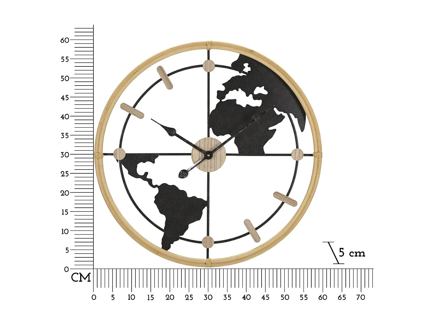 Horloge Murale en Métal "World" 60cm Noir & Naturel