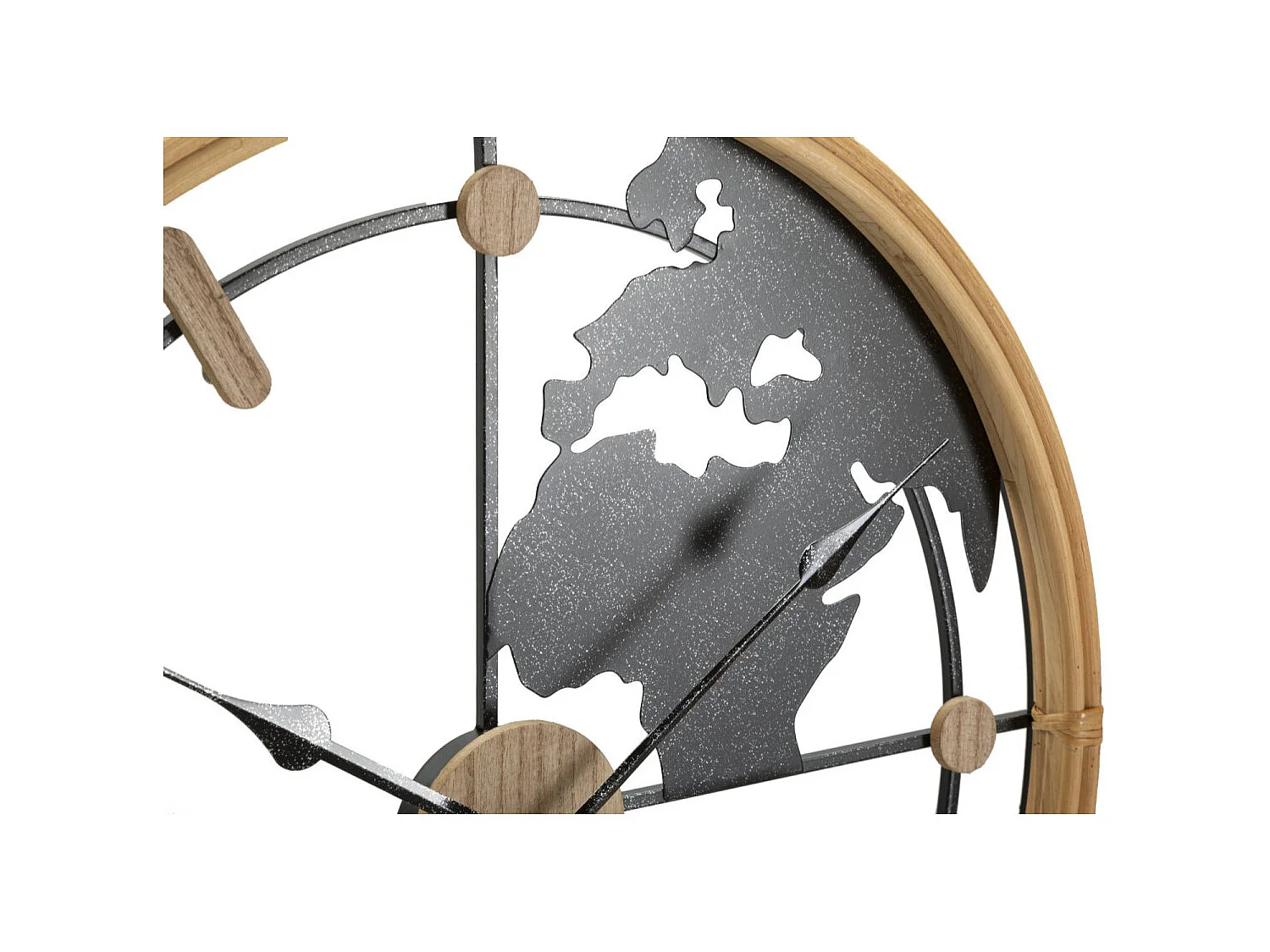 Ronde wandklok in metaal en zwart en bruin hout, Ø 60x5 cm