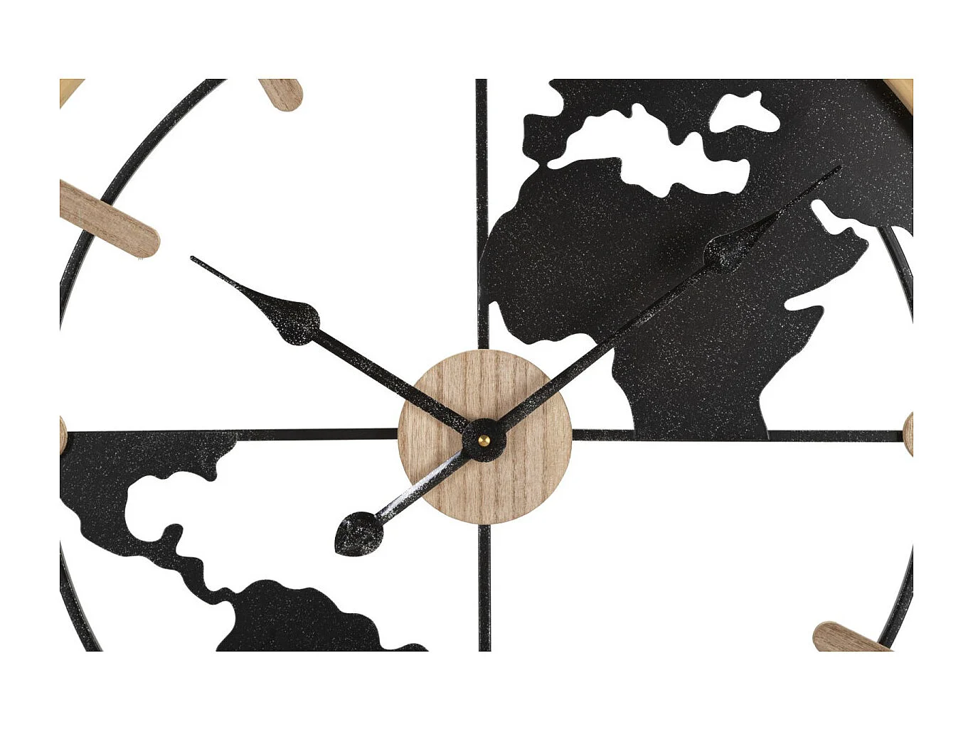 Ronde wandklok in metaal en zwart en bruin hout, Ø 60x5 cm