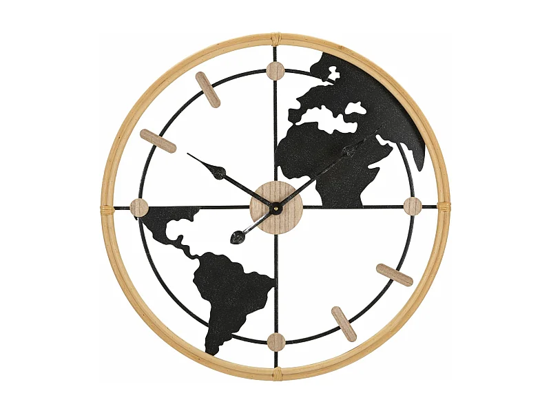 Horloge Murale en Métal "World" 60cm Noir & Naturel