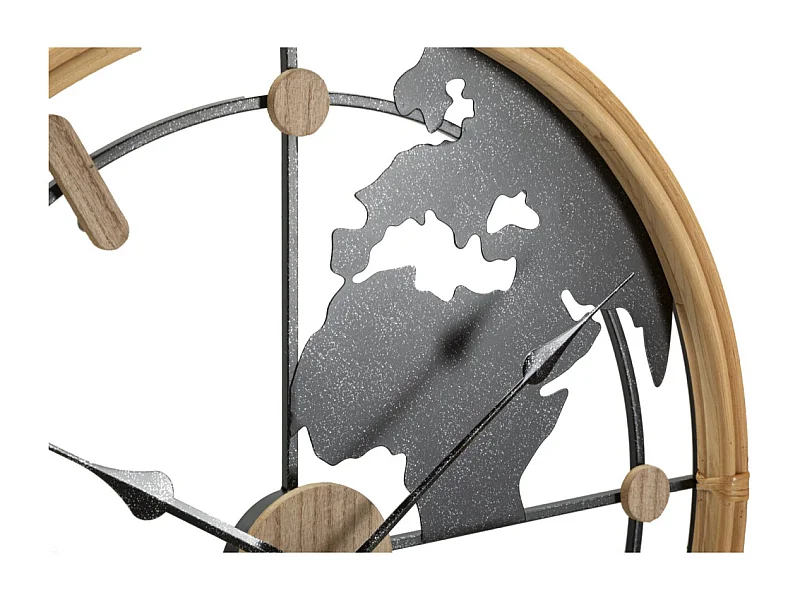 Horloge Murale en Métal "World" 60cm Noir & Naturel
