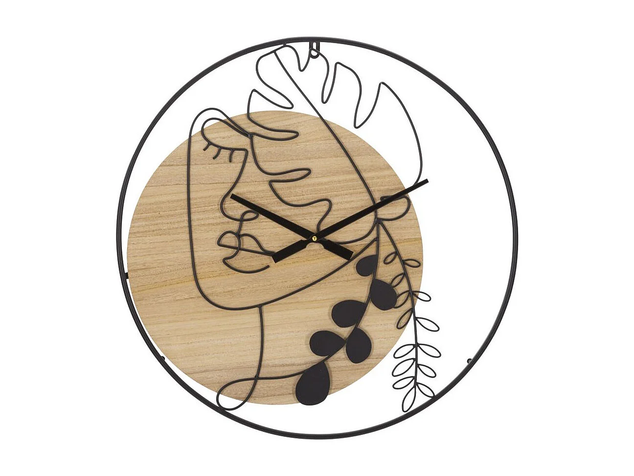 Ronde wandklok in bruin metaal en hout Ø 60x2 cm