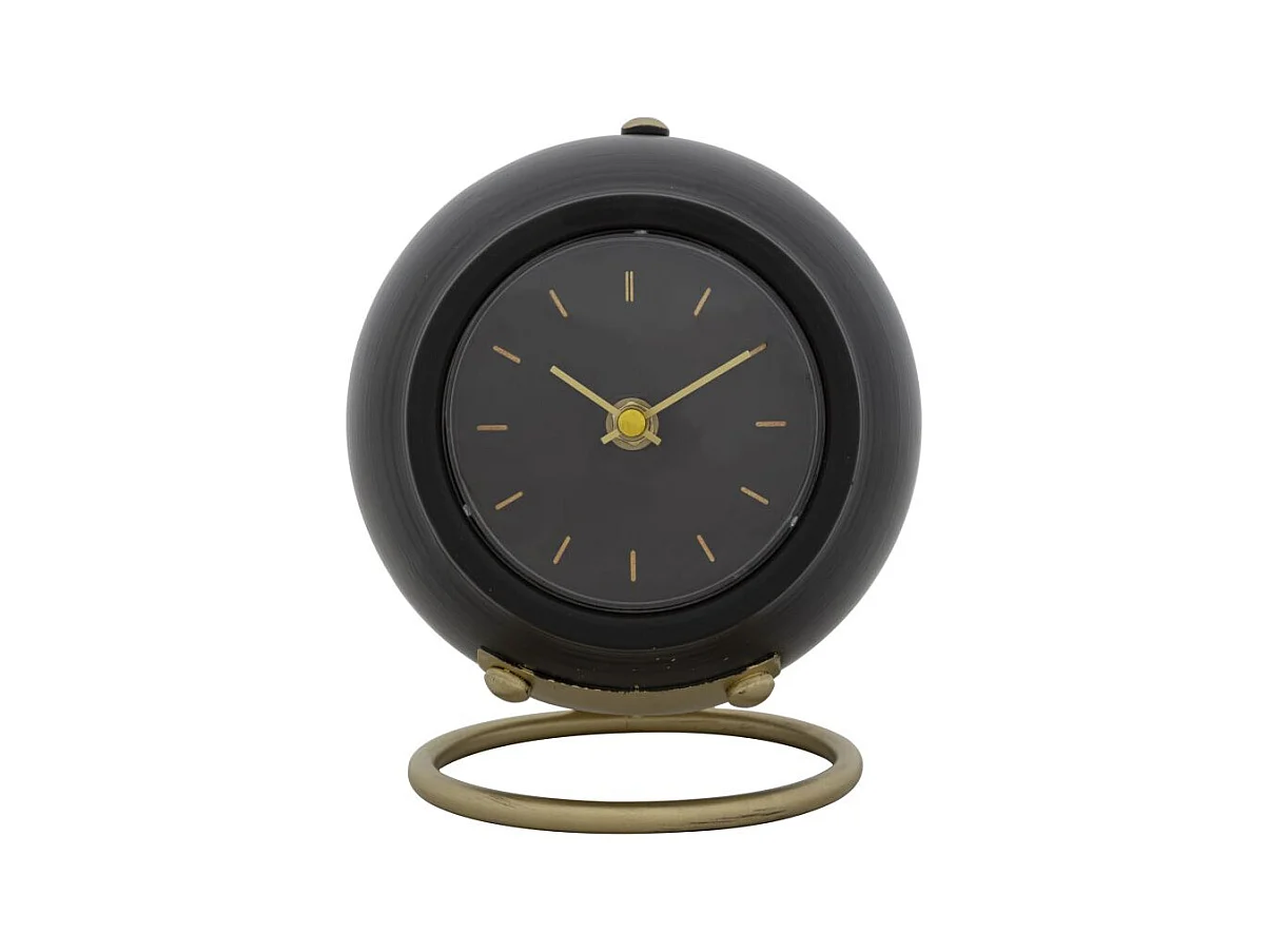 Horloge de Table Ball Noir - Base Dorée aux Lignes Douces - 16x13x19 cm