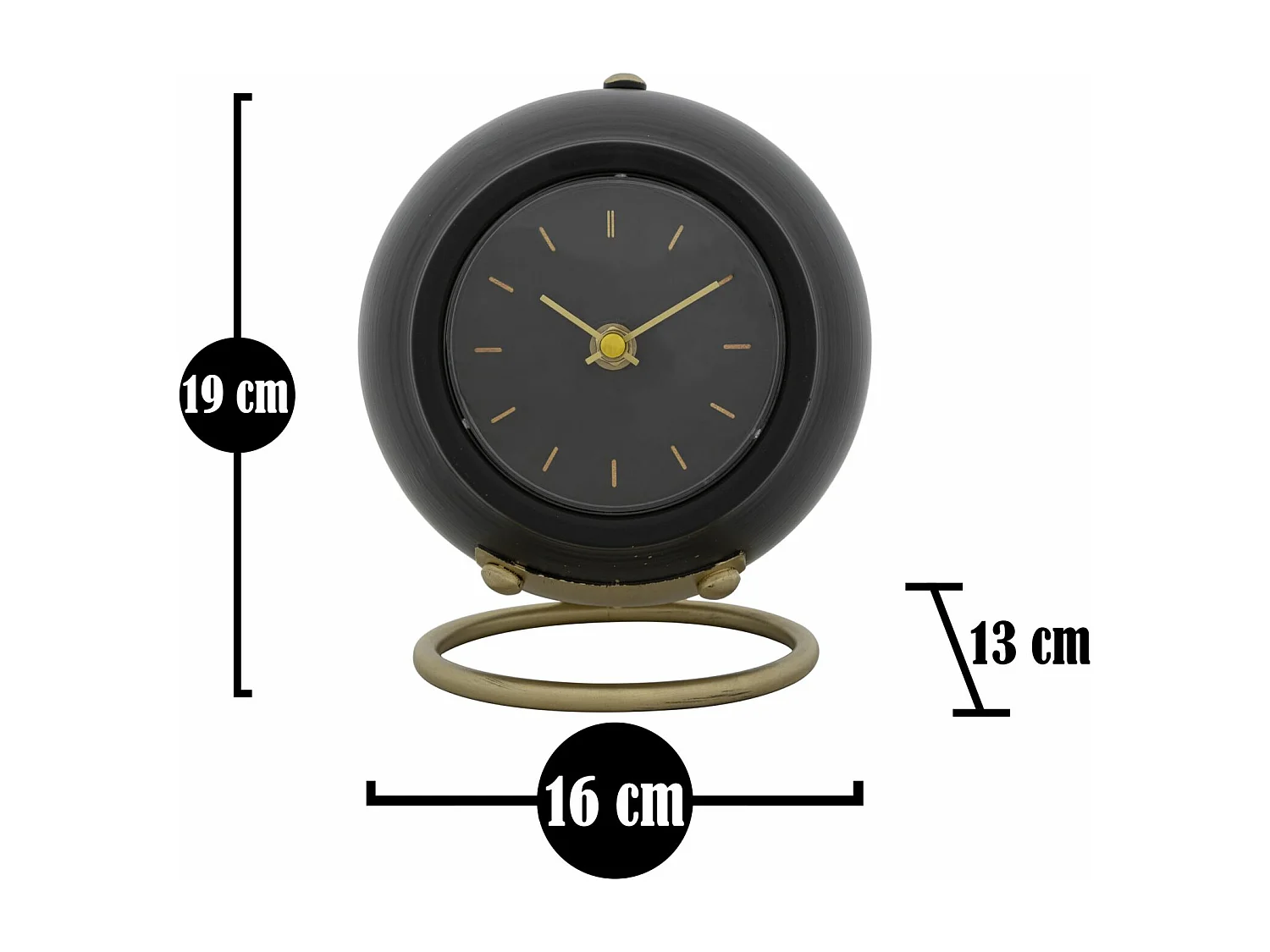 Horloge à Poser en Métal "Ball" 19cm Noir