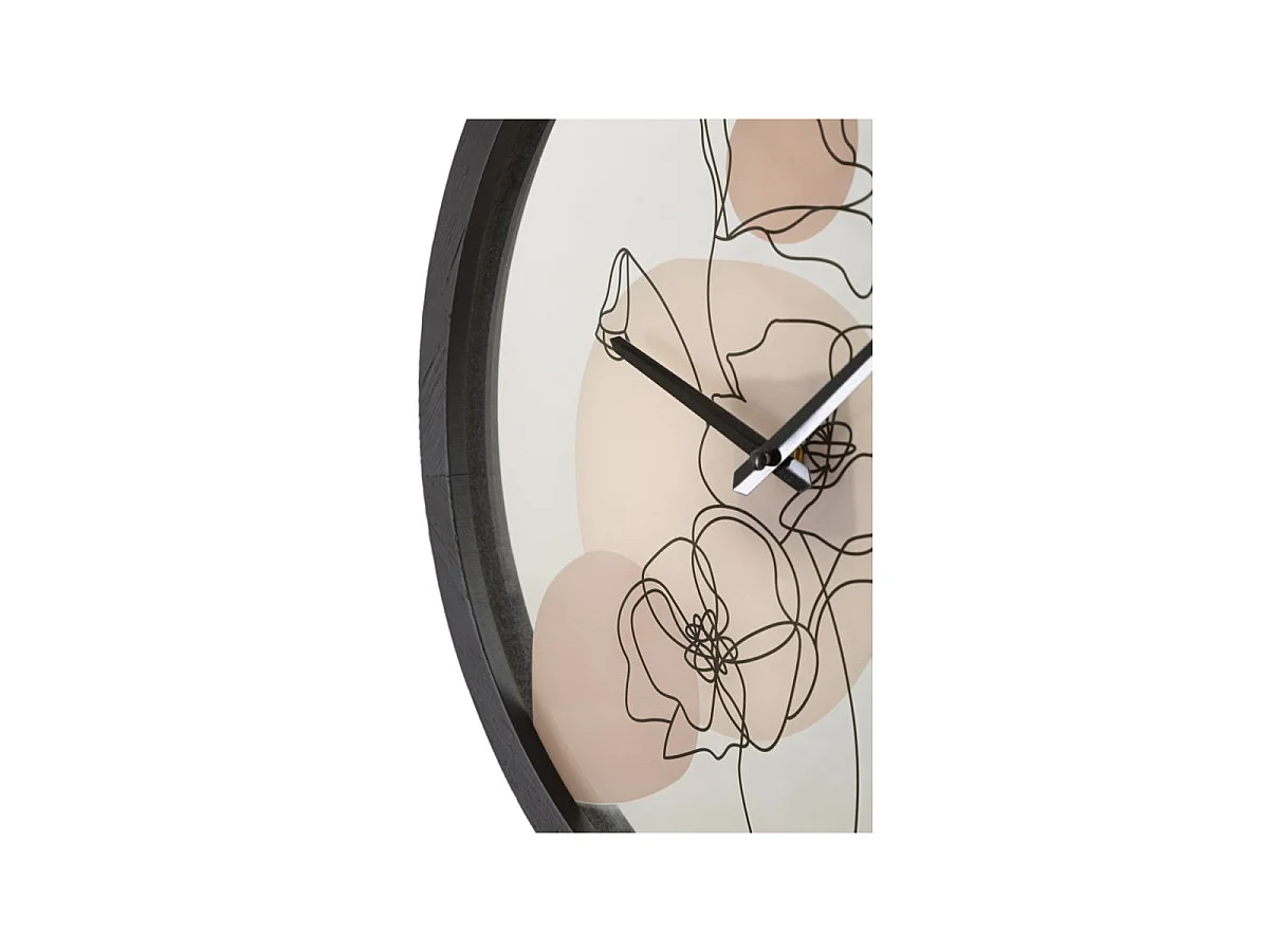 Runde Wanduhr Blume aus Holz und Glas Ø 40x3,5 cm