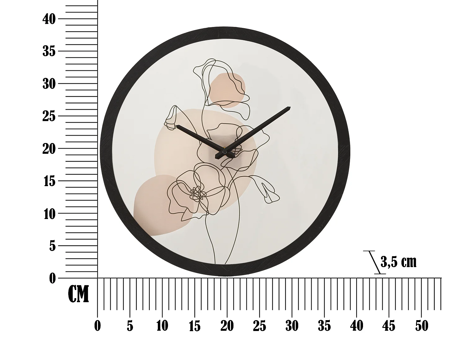 Runde Wanduhr Blume aus Holz und Glas Ø 40x3,5 cm