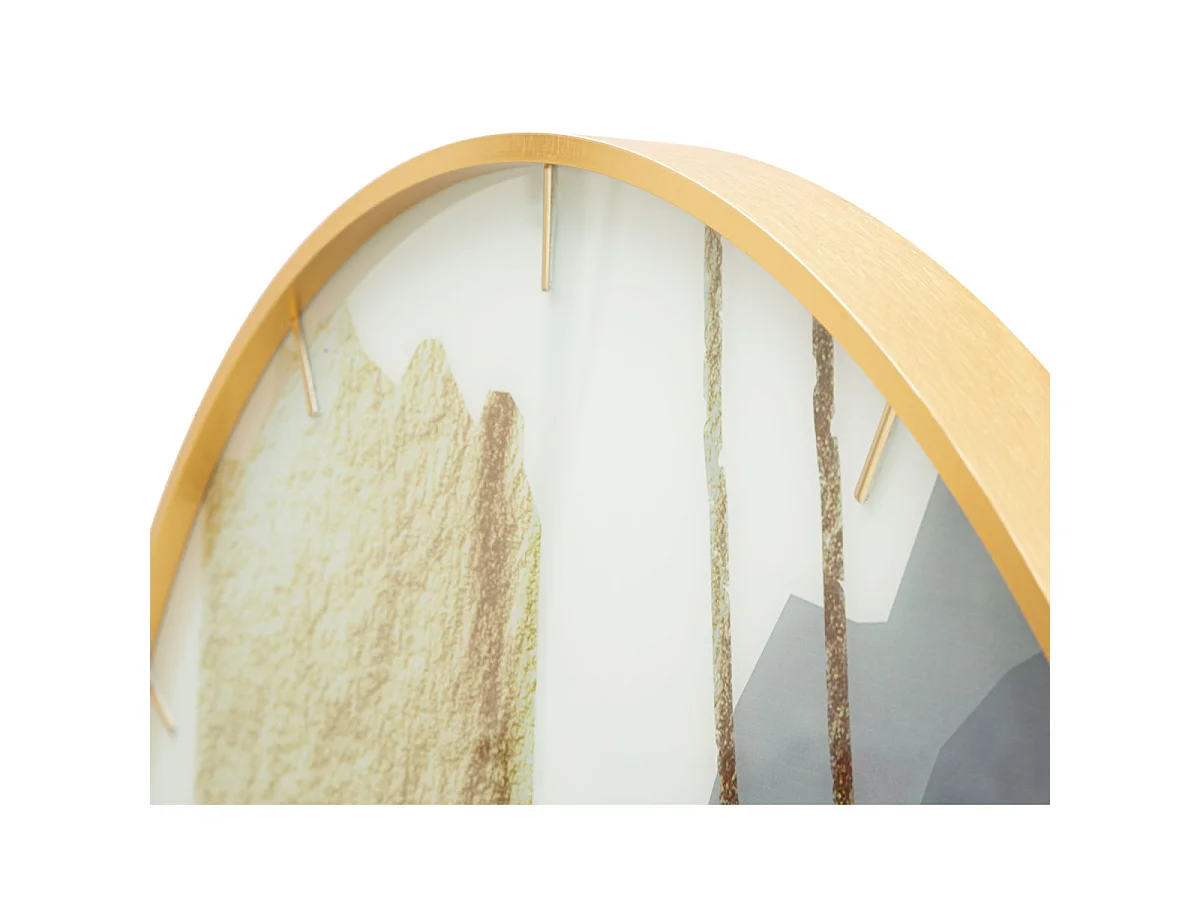 Wanduhr „Glam Motif“, Ø 80 cm, aus Glas, MDF und Metall mit goldenem Rahmen und mehrfarbigem Zifferblatt – Dekoratives rundes Design