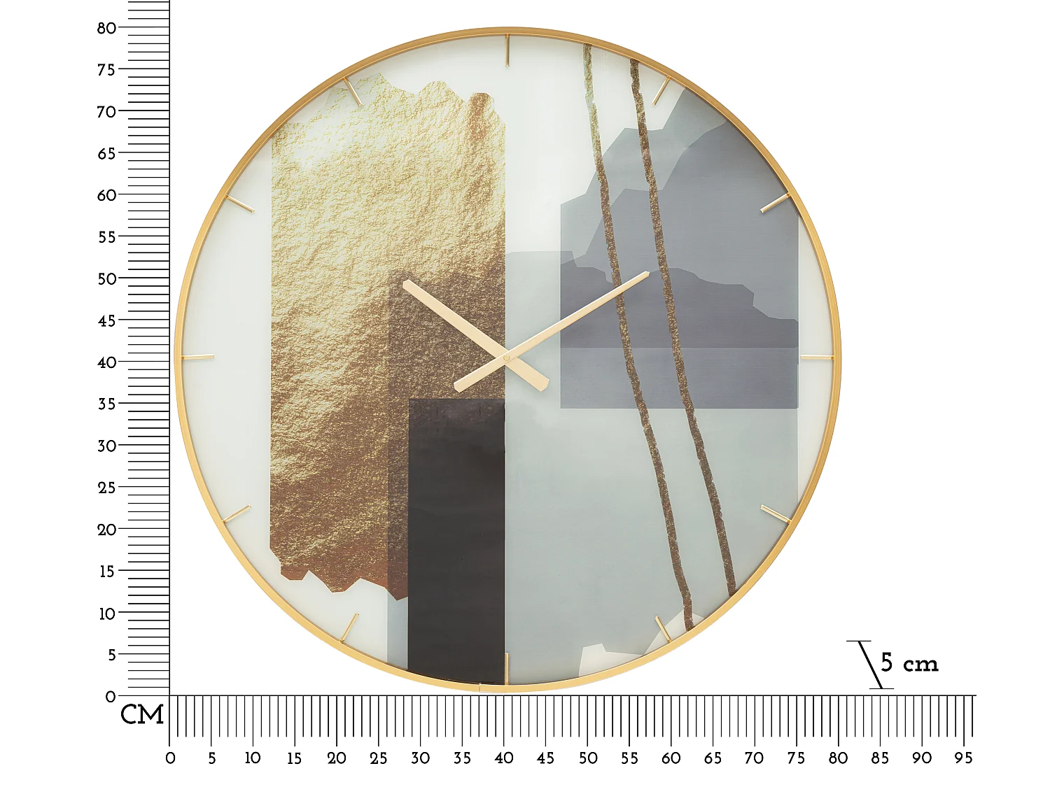 Wanduhr „Glam Motif“, Ø 80 cm, aus Glas, MDF und Metall mit goldenem Rahmen und mehrfarbigem Zifferblatt – Dekoratives rundes Design