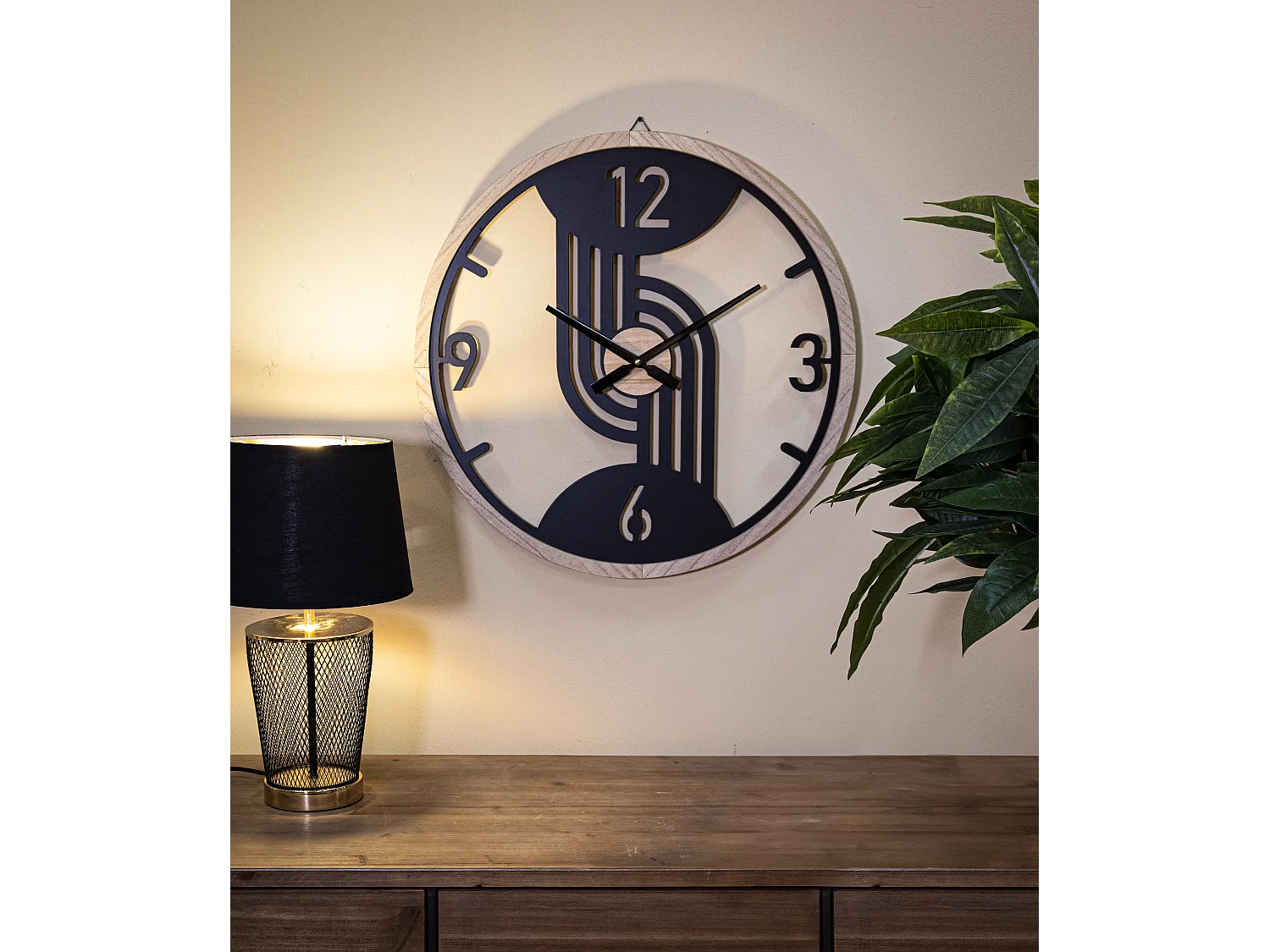 Orologio rotondo da parete in metallo e legno marrone Ø cm 60x2,5