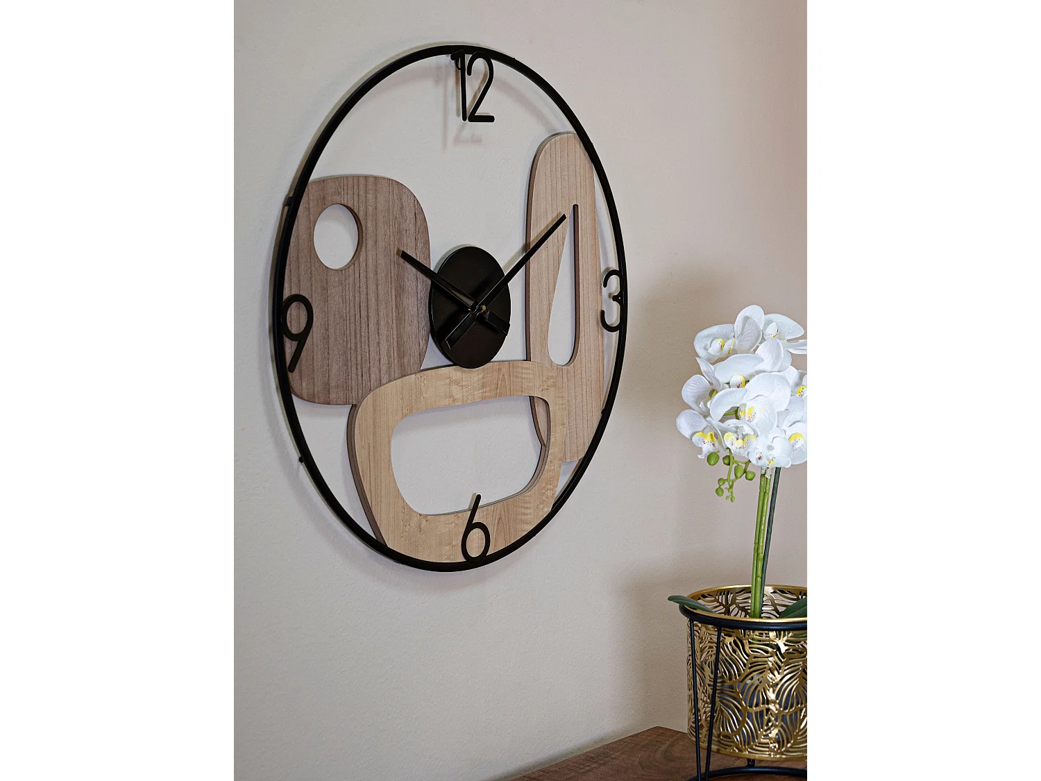 Orologio rotondo da parete in metallo e legno marrone Ø cm 60x2,5