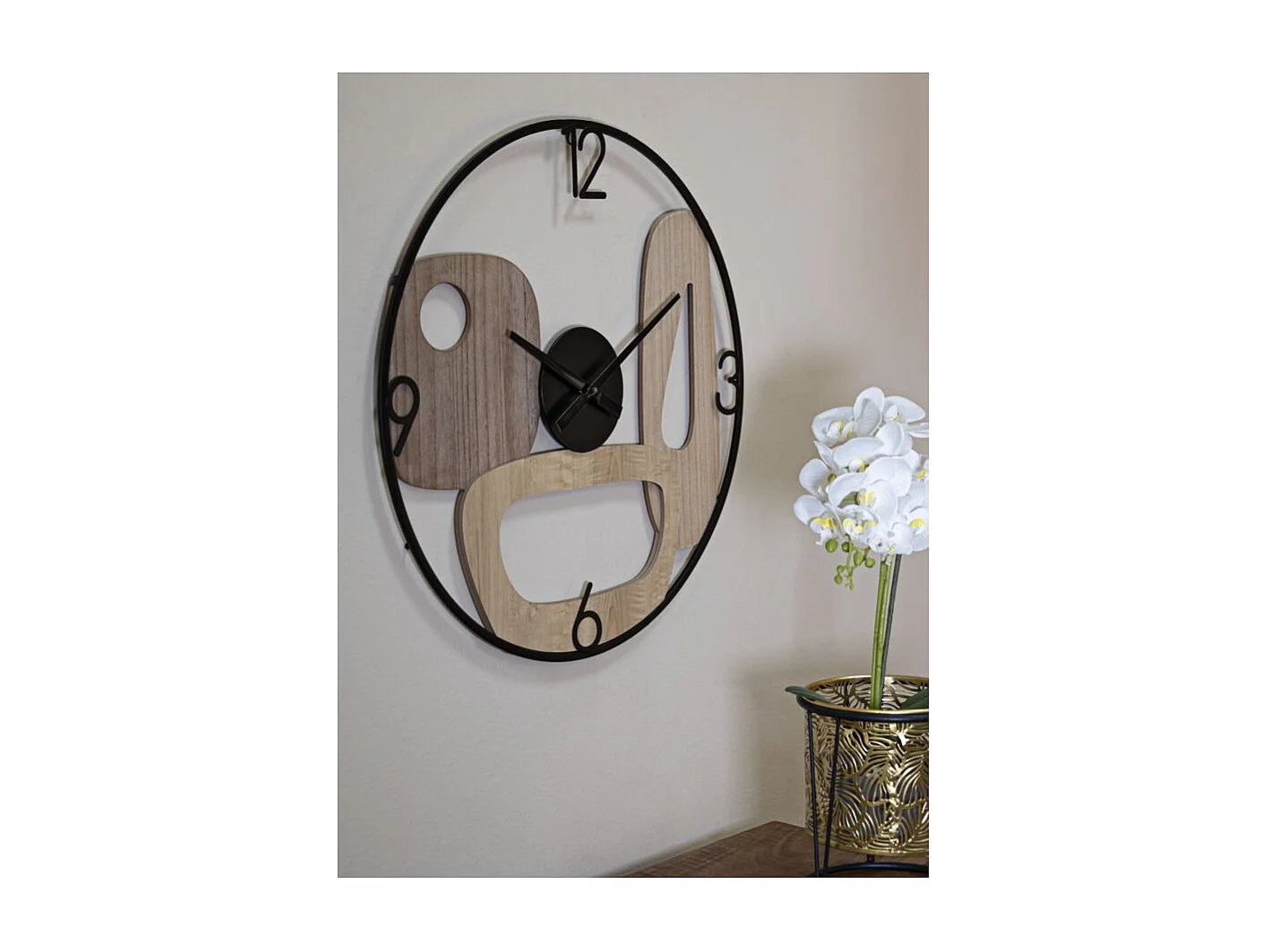 Horloge Murale Design "Mot" 60cm Naturel & Noir