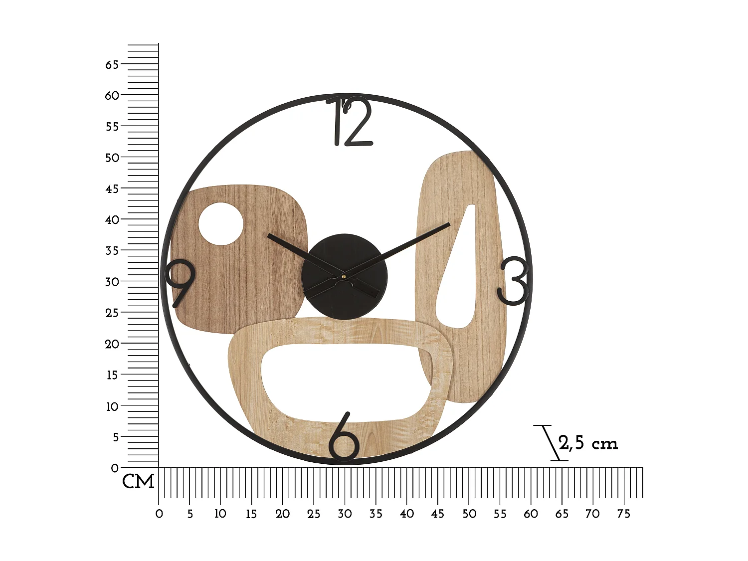 Horloge Murale Design "Mot" 60cm Naturel & Noir
