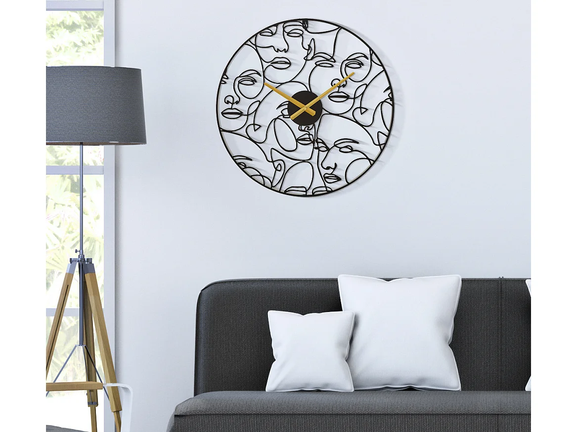 Orologio rotondo da parete volti in metallo nero Ø cm 50x3,5