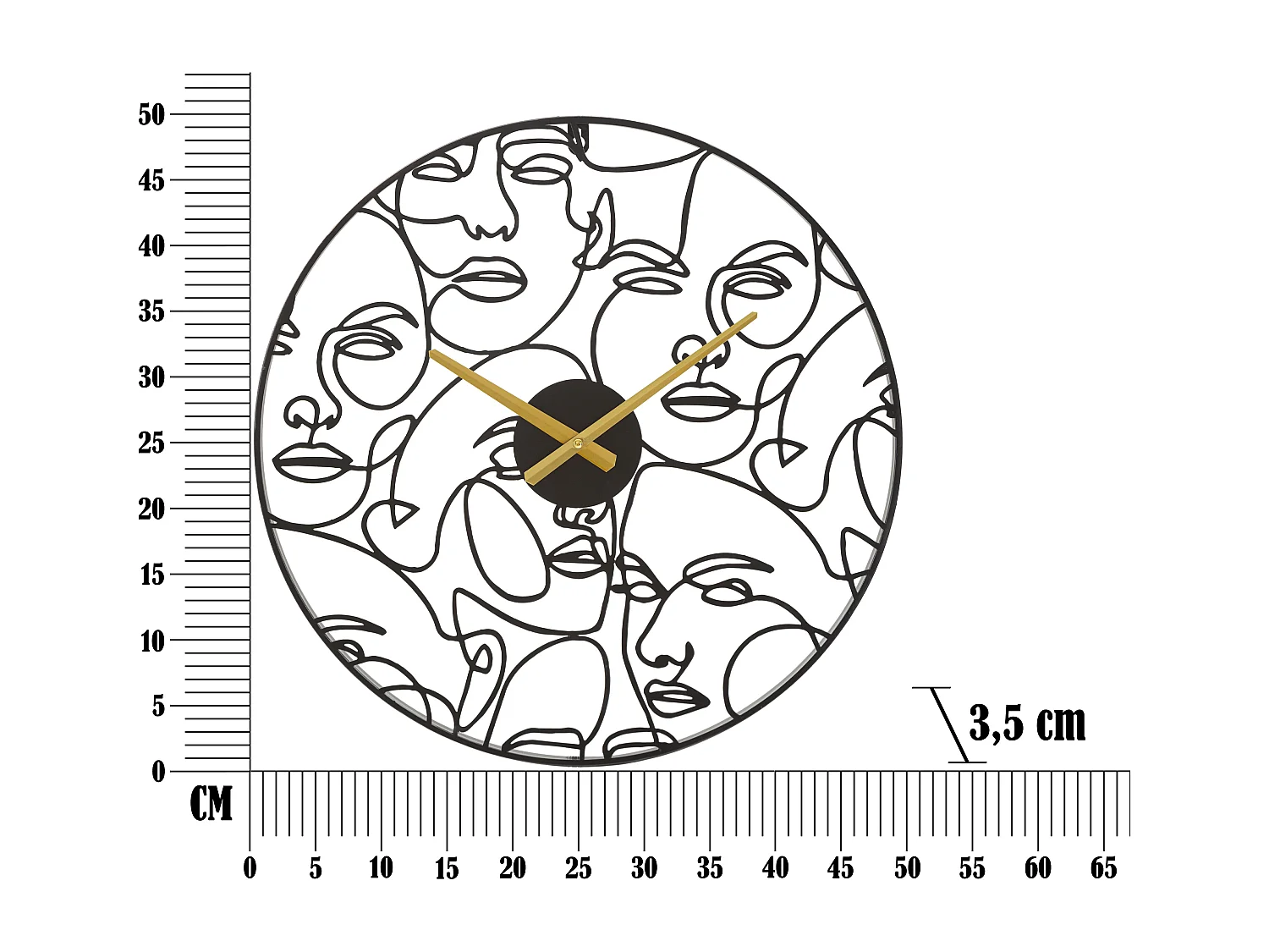 Horloge Murale en Métal "Faces" 50cm Noir