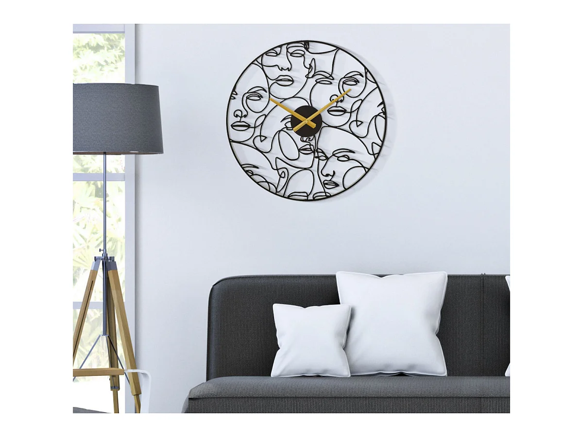 Horloge Murale en Métal "Faces" 50cm Noir