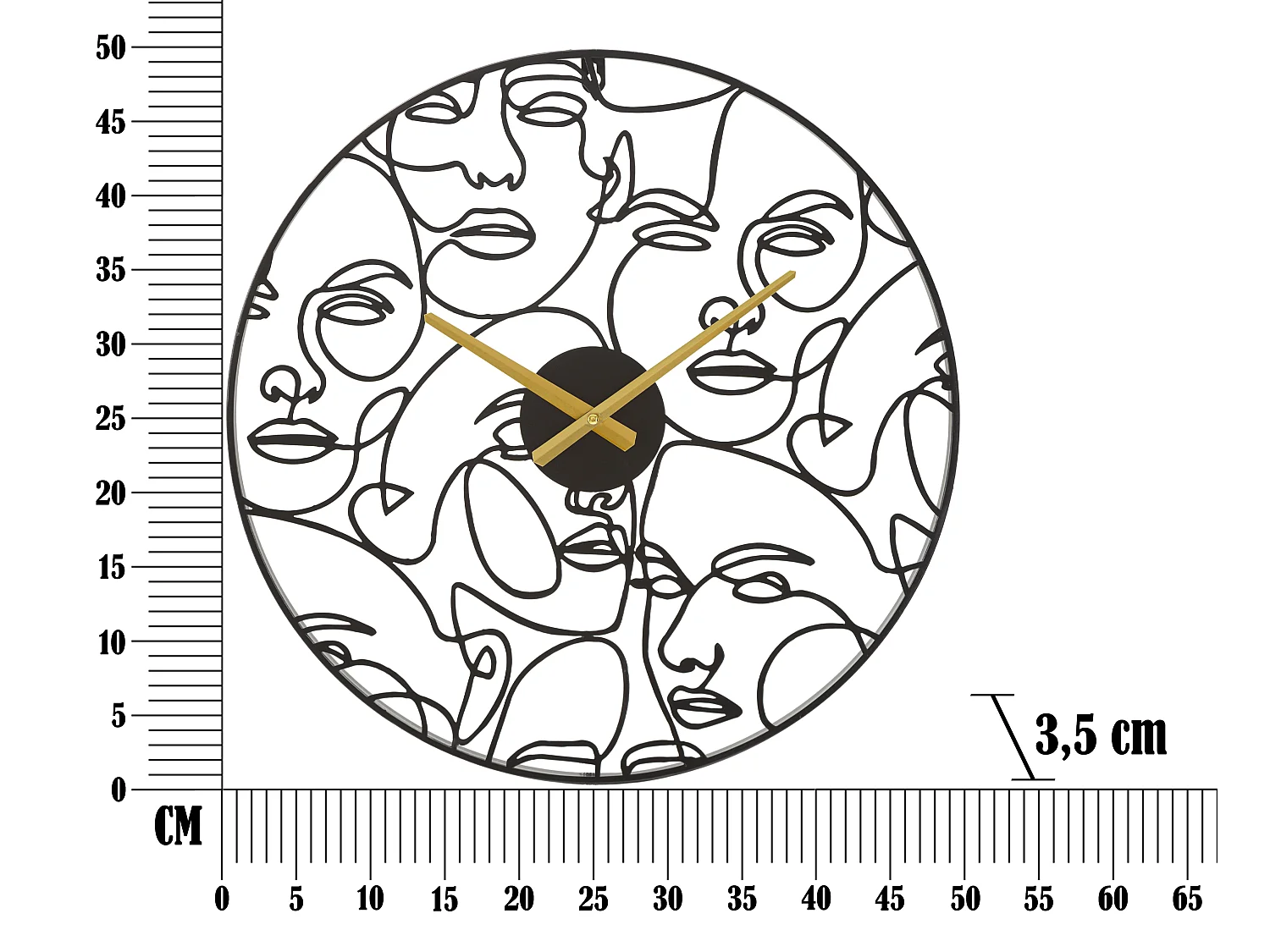 Horloge Murale en Métal "Faces" 50cm Noir